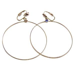 Thin Ring 2 3/4" Long Hoops Clip On Earrings Silver Tone